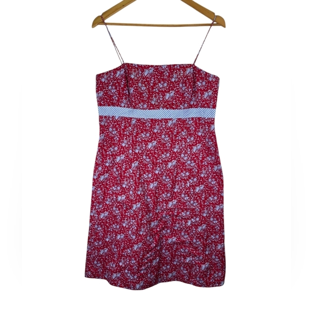 Ann Taylor Cami Floral Print  Cotton Squared Neck Dress Color Red Blue Size 10